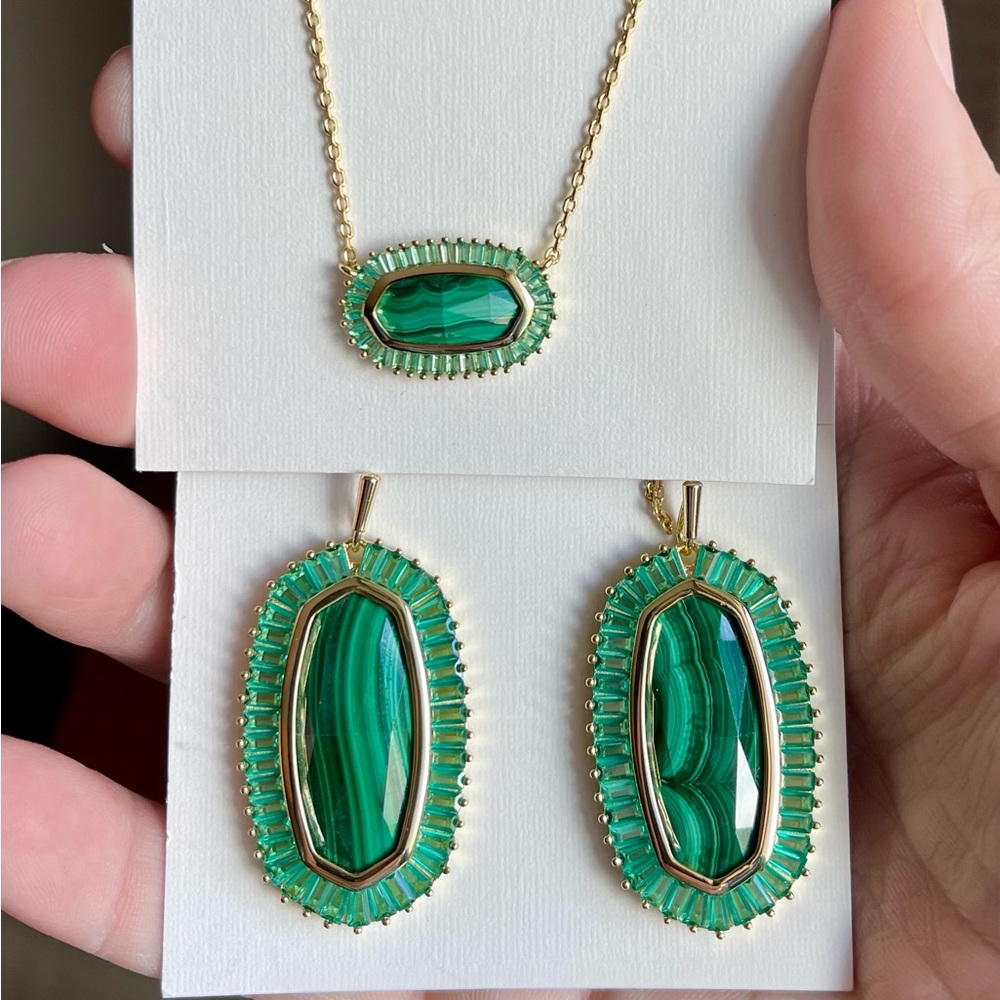 Kendra Scott Malachite Baguette Elle Earrings and Elisa Necklace💚💎💚💎